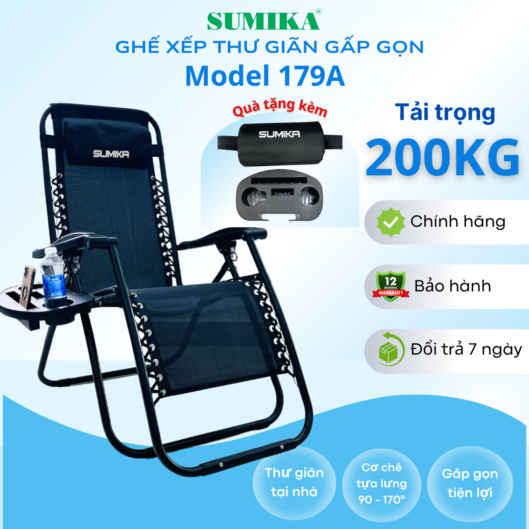 Ghế xếp thư giãn Sumika 179A, khóa kim loại, tải trọng 200kg