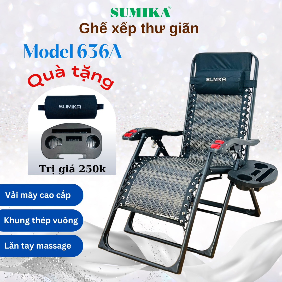 Ghế xếp thư giãn SUMIKA 636A, lưới vân mây đan thoáng mát