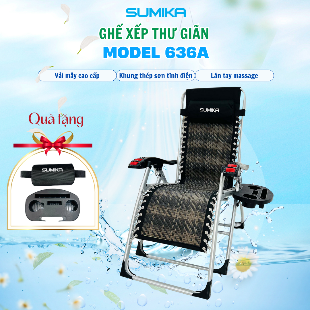 Ghế xếp thư giãn SUMIKA 636A, lưới vân mây đan thoáng mát