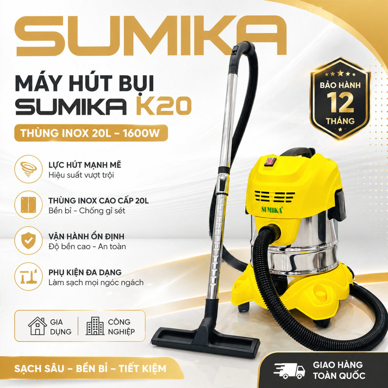 Sumika K20 - 1600W water vacuum cleaner, Hepa filter
