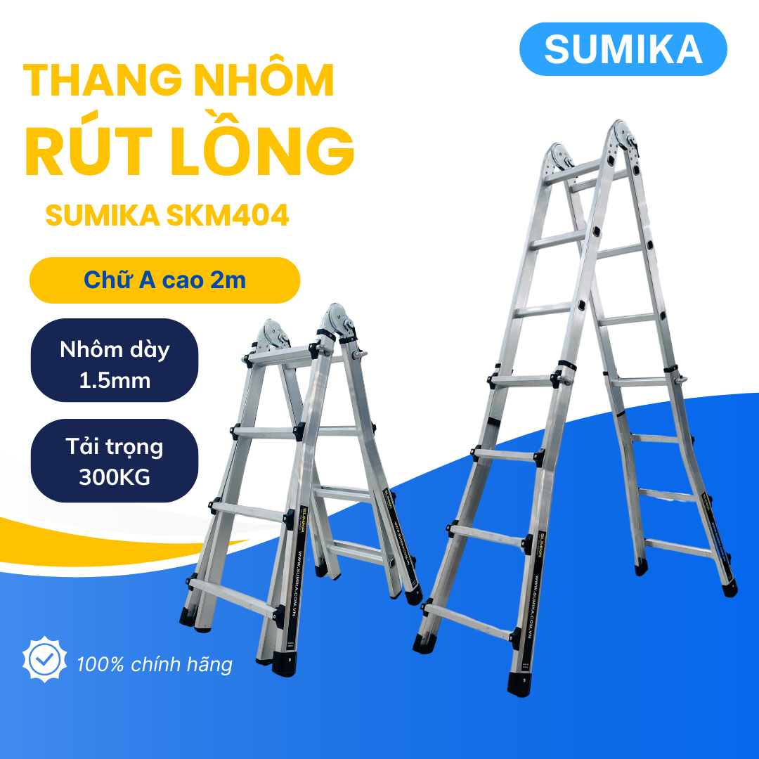 Thang nhôm chữ A rút lồng SUMIKA SKM404, chữ A cao nhất 2.0m