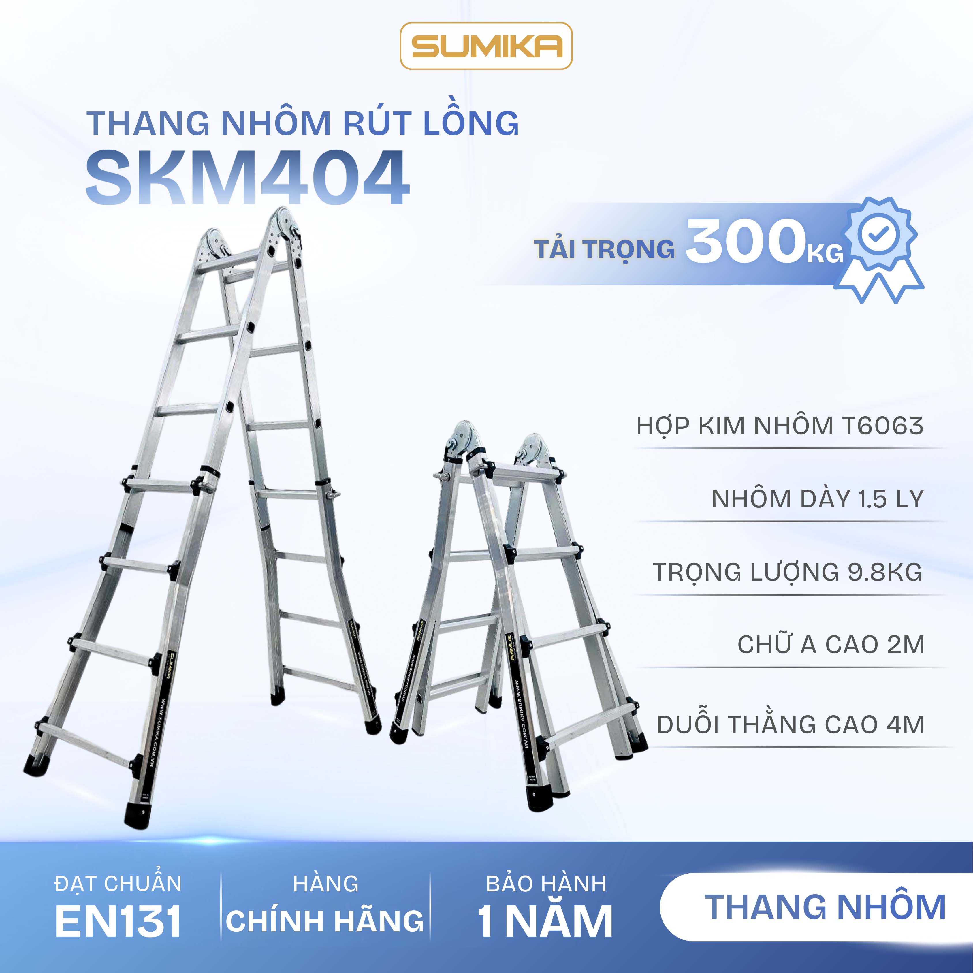 Thang nhôm chữ A rút lồng SUMIKA SKM404, chữ A cao nhất 2.0m
