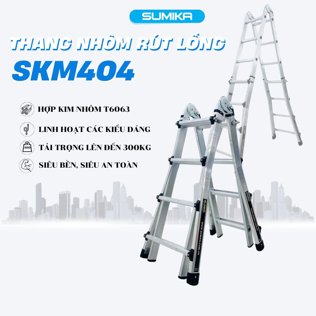 Thang nhôm chữ A rút lồng SUMIKA SKM404, chữ A cao nhất 2.0m