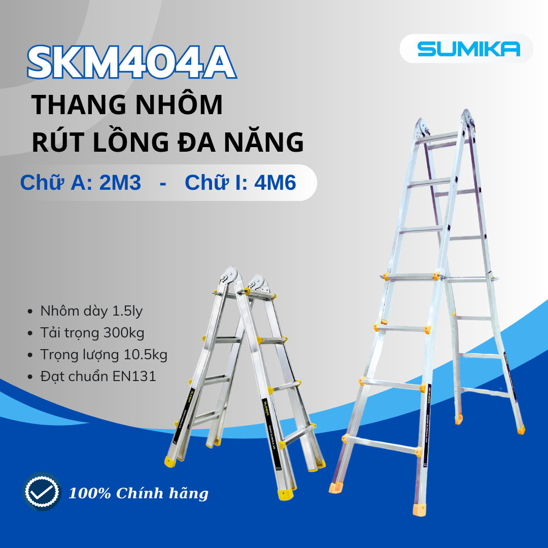 Thang nhôm chữ A rút lồng SUMIKA SKM404A, chữ A cao nhất 2.2m