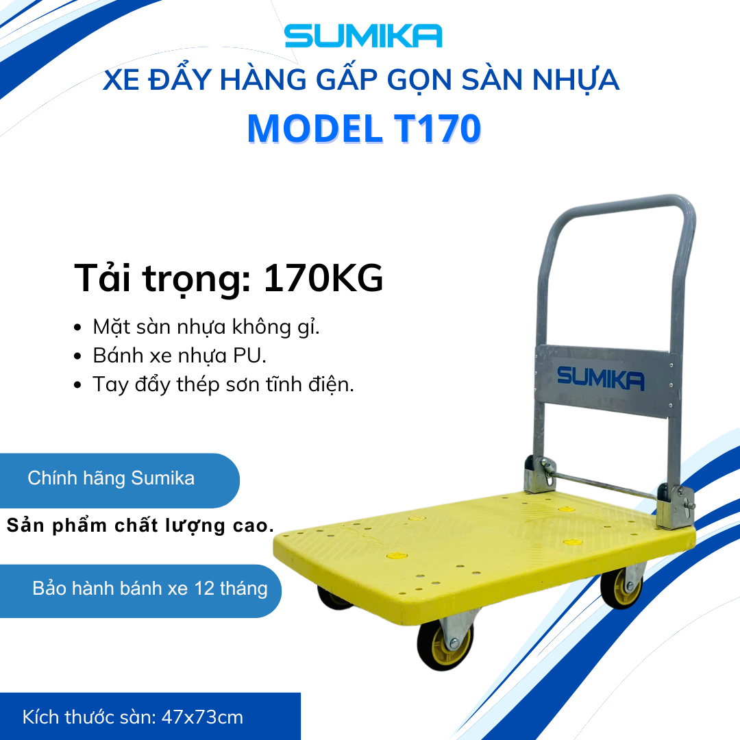 Xe đẩy hàng sàn nhựa SUMIKA T170, tải trọng 170kg