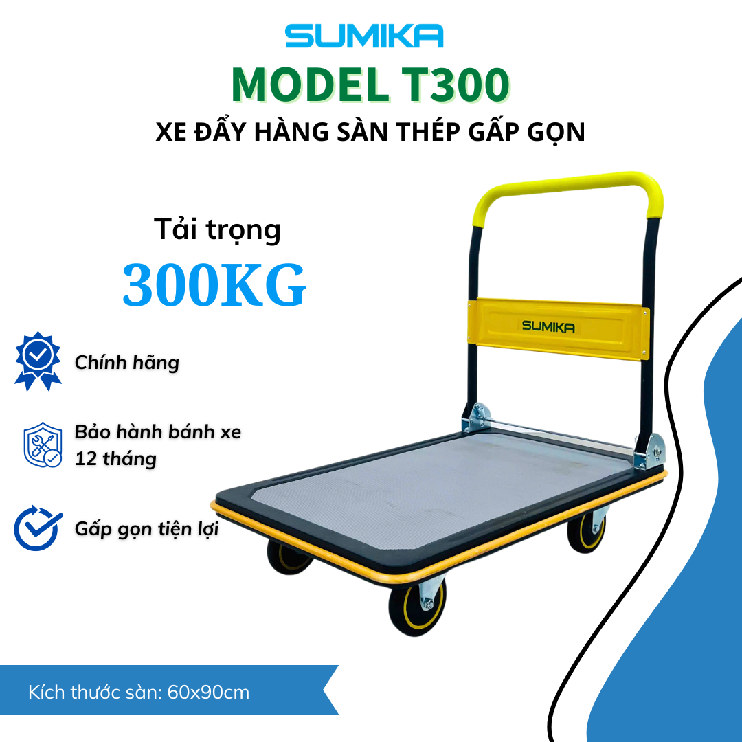 Xe đẩy hàng sàn thép SUMIKA T300, tải trọng 300kg