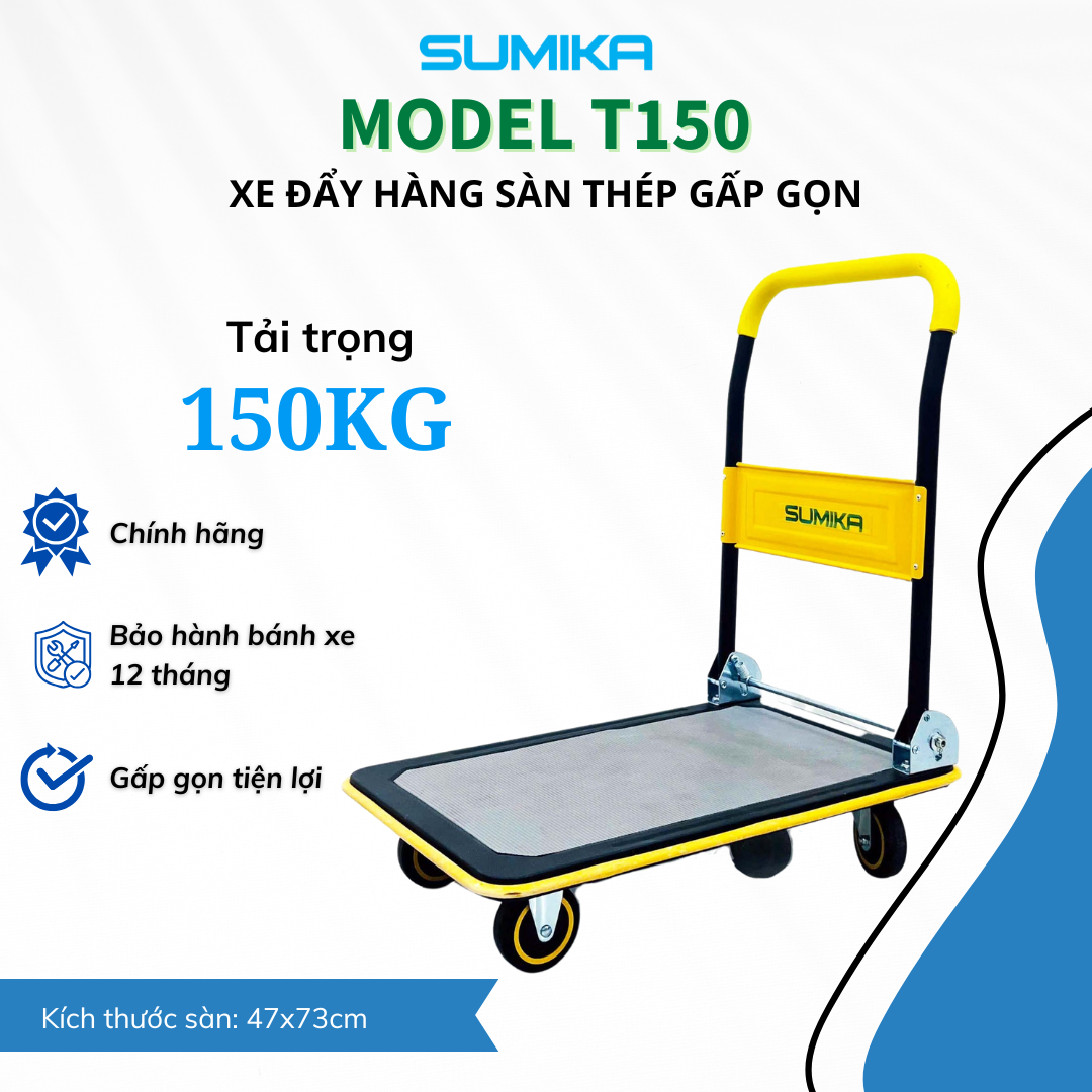 Xe đẩy hàng sàn thép SUMIKA T150, tải trọng 150kg