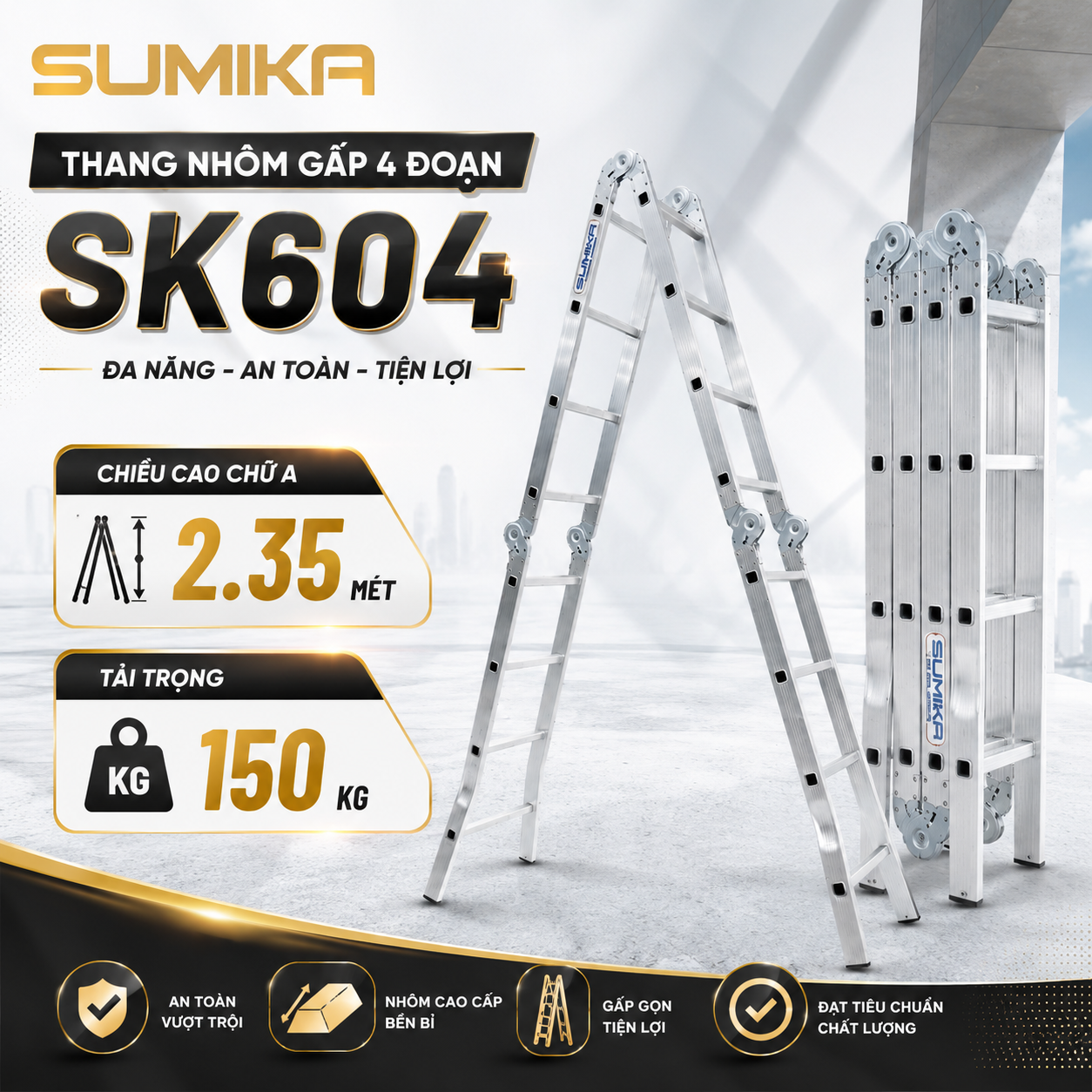Aluminum ladder folded 4 segments Sumika SK 604