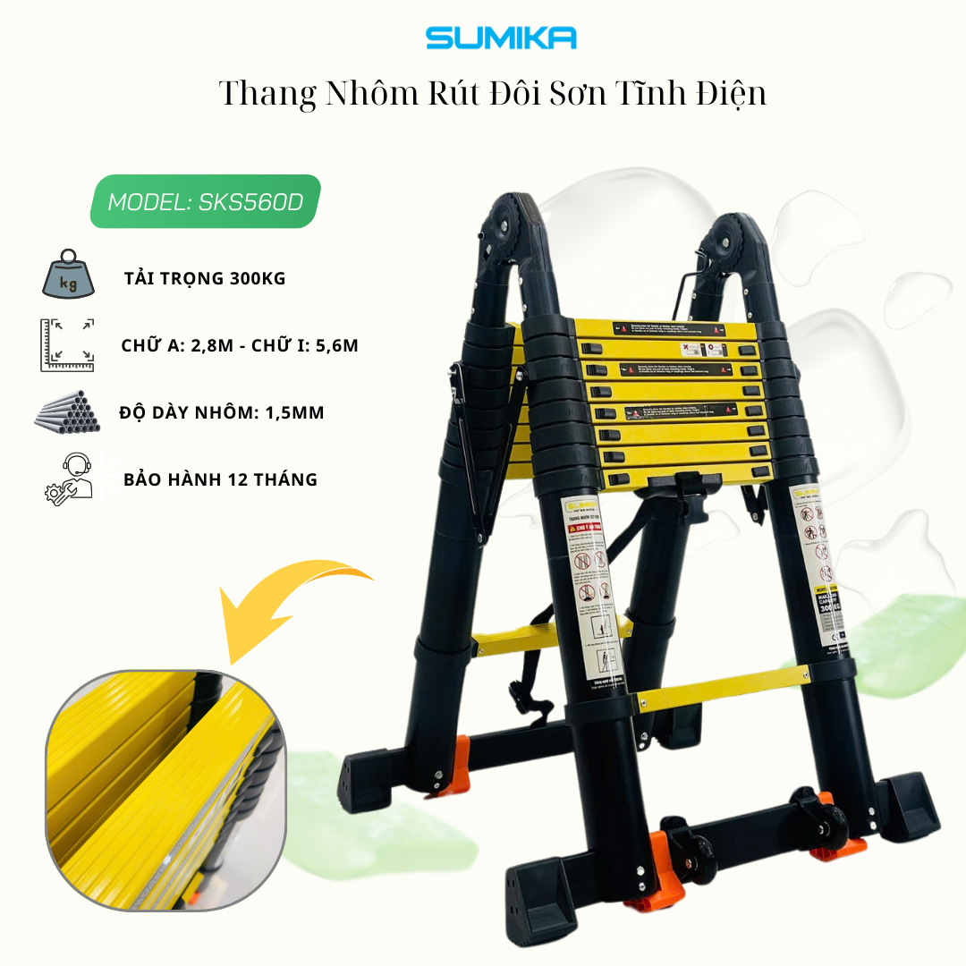 Thang nhôm rút đôi SUMIKA SKS560D, sơn tĩnh điện, chiều cao 2.8m+2.8m