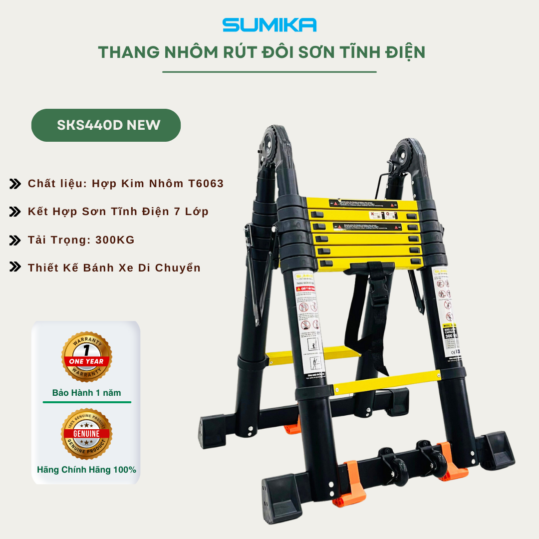 Thang nhôm rút đôi SUMIKA SKS440D, sơn tĩnh điện, chiều cao 2.2m+2.2m