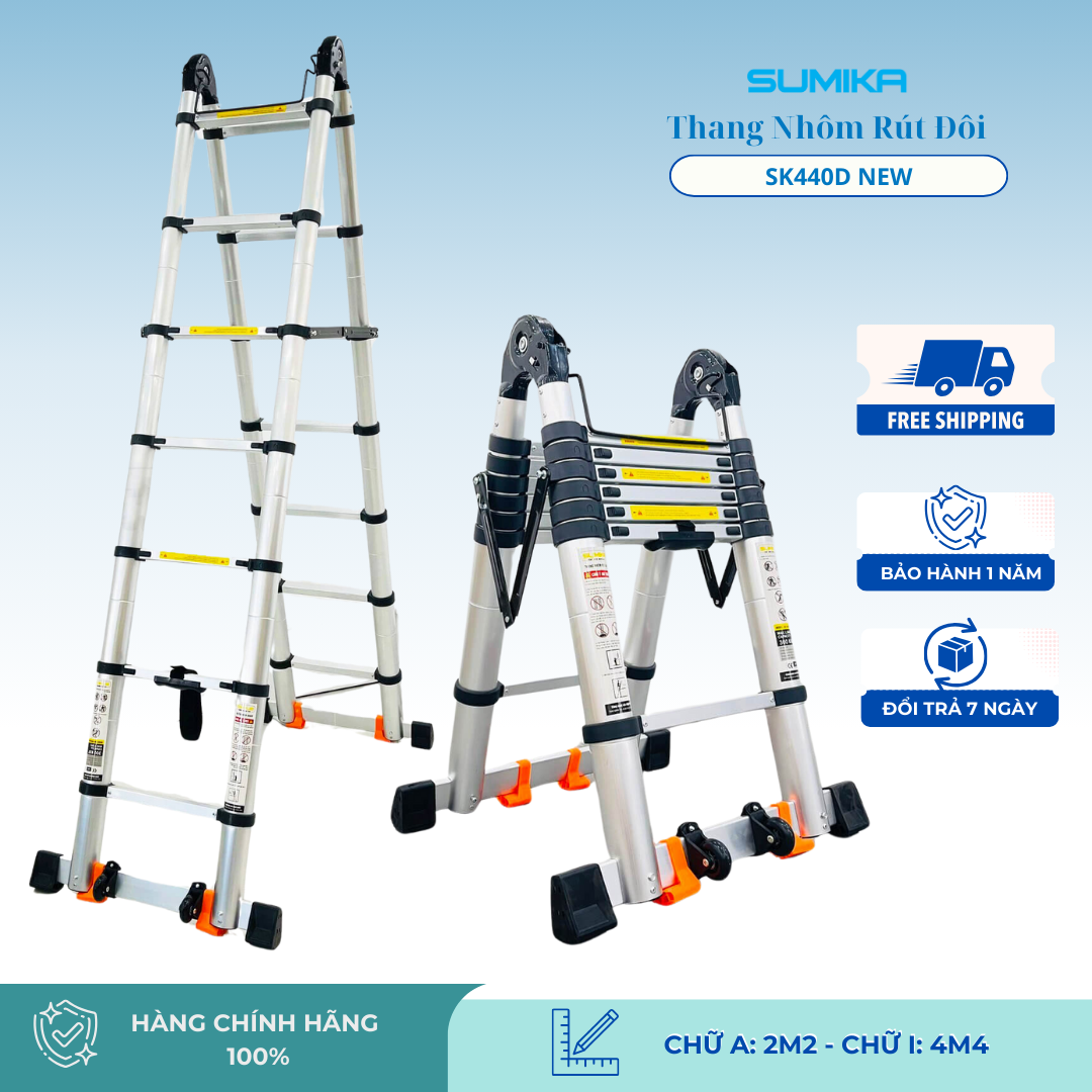 Thang nhôm rút đôi SUMIKA SK440D NEW, chiều cao 2.2m+2.2m