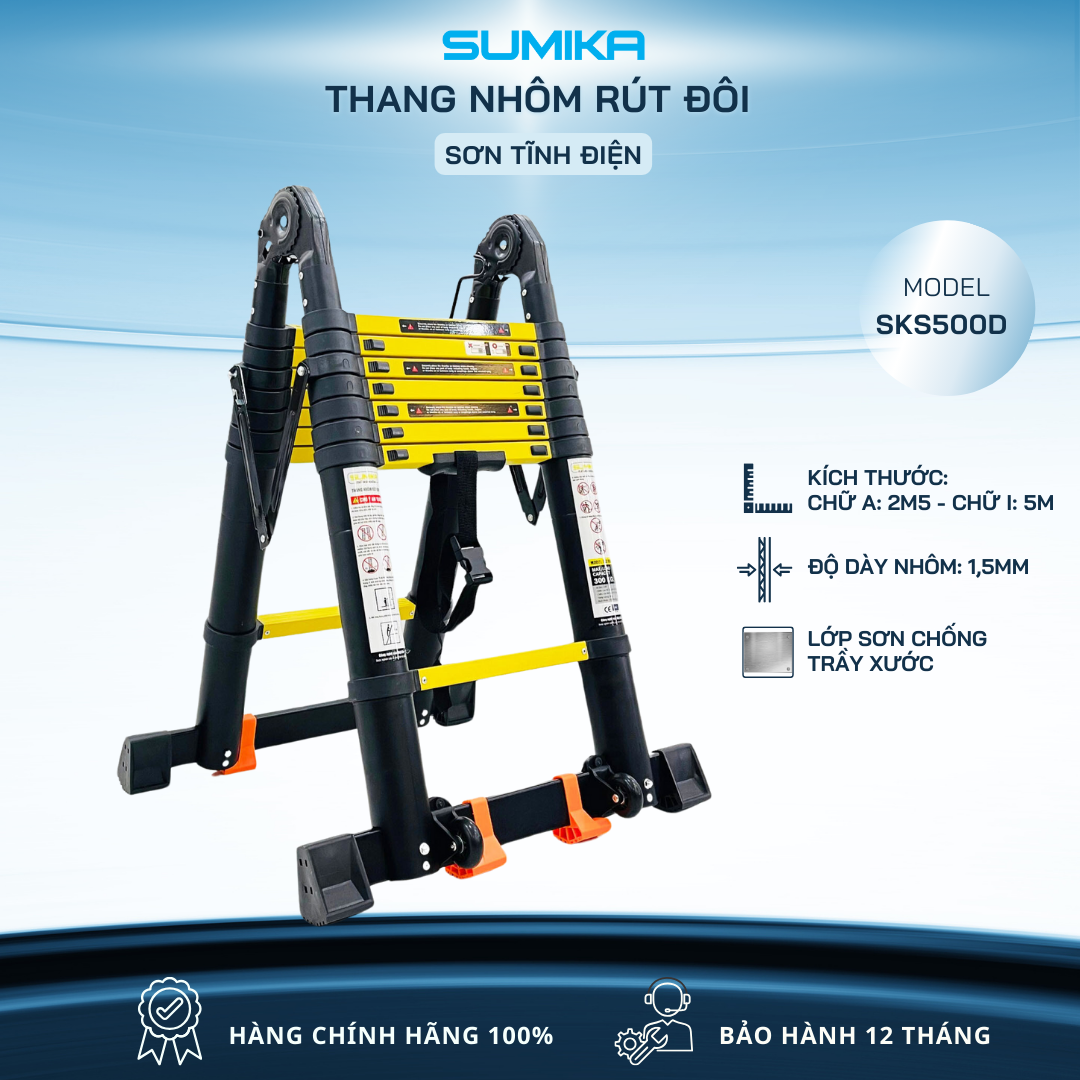 Thang nhôm rút đôi SUMIKA SKS500D, sơn tĩnh điện, chiều cao 2.5m+2.5m