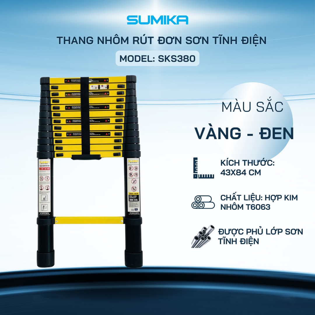 Thang nhôm rút gọn Sumika SKS380, sơn tĩnh điện, chiều cao 3.8m