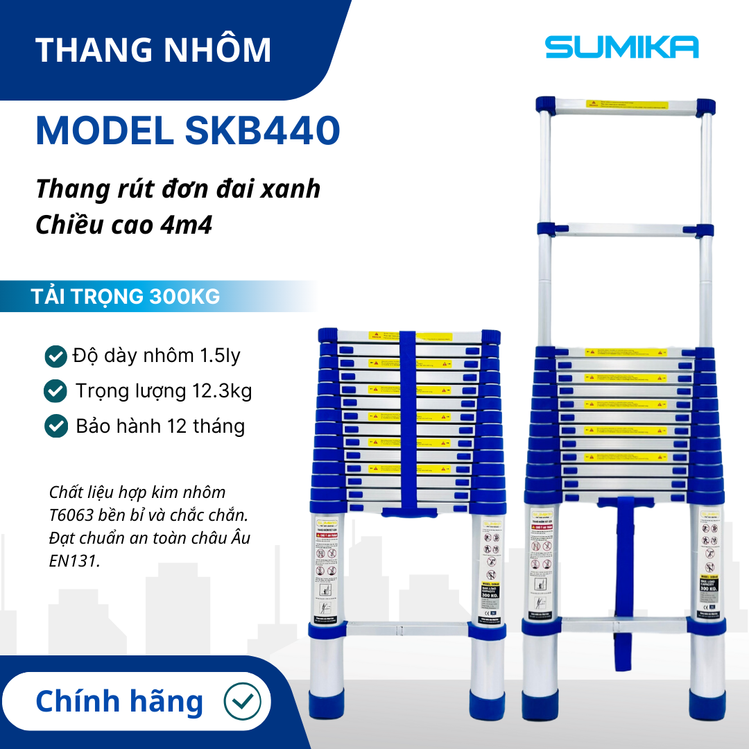 Thang rút nhôm Sumika SKB440, đai xanh, chiều cao 4.4m