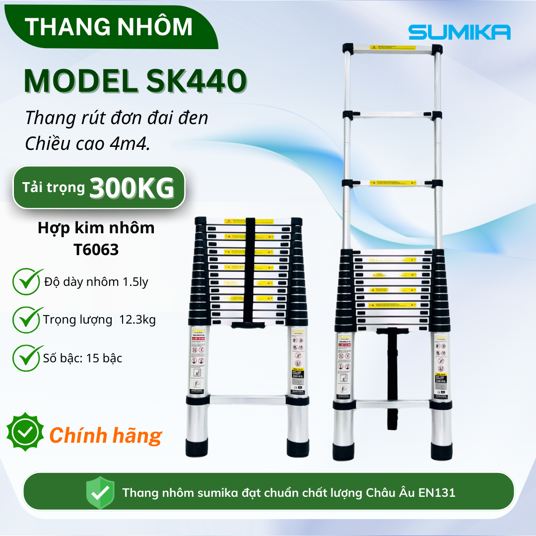 Thang rút nhôm Sumika SK440, đai đen, chiều cao 4.4m