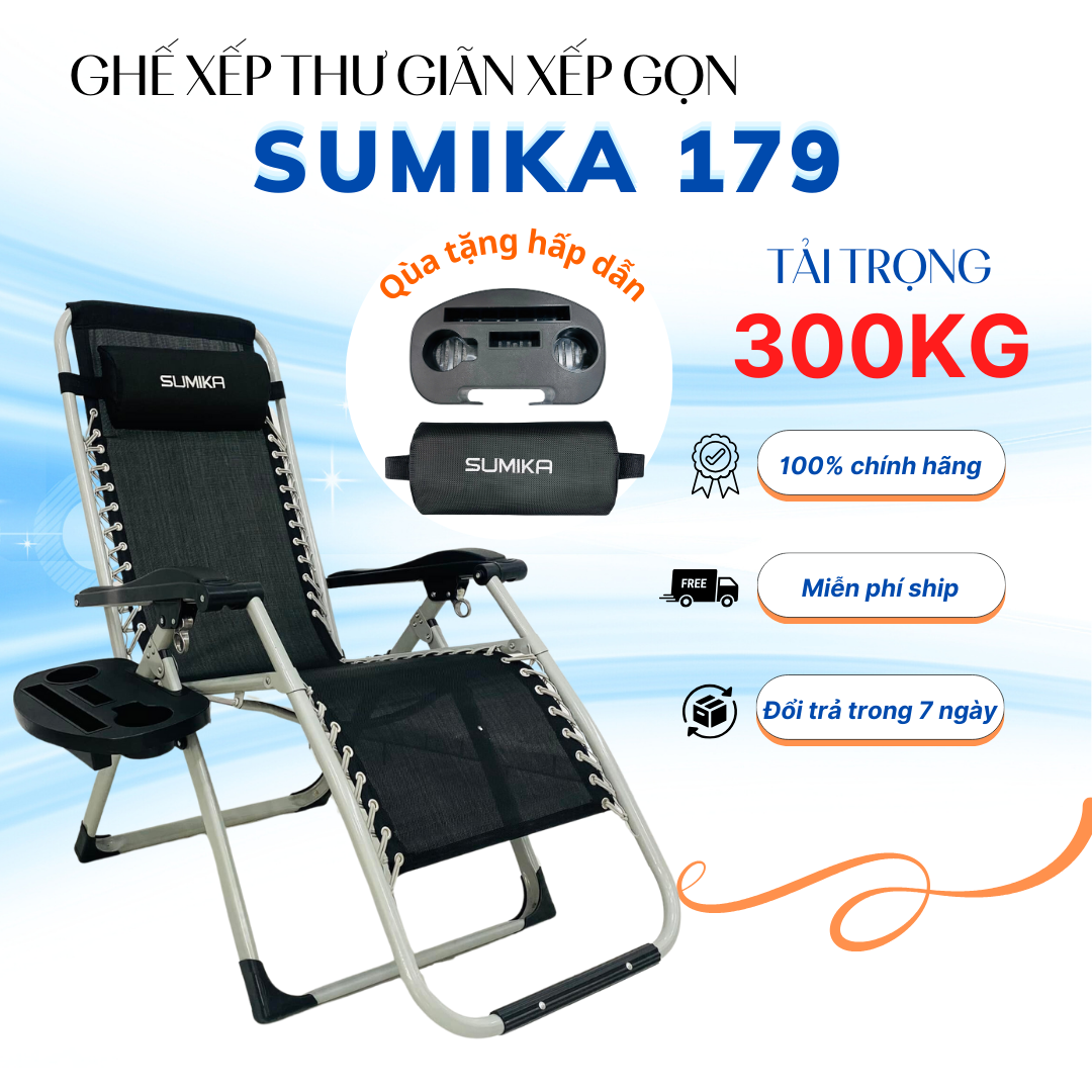 Ghế xếp thư giãn Sumika 179, lưới đen, khung xám