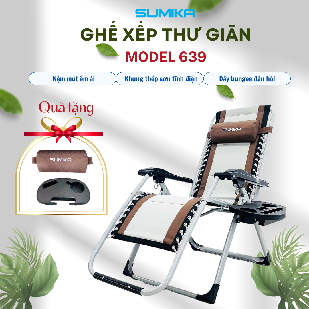 Ghế xếp thư giãn SUMIKA 139, khóa kim loại, tải trọng 300kg, lưới bọc nệm