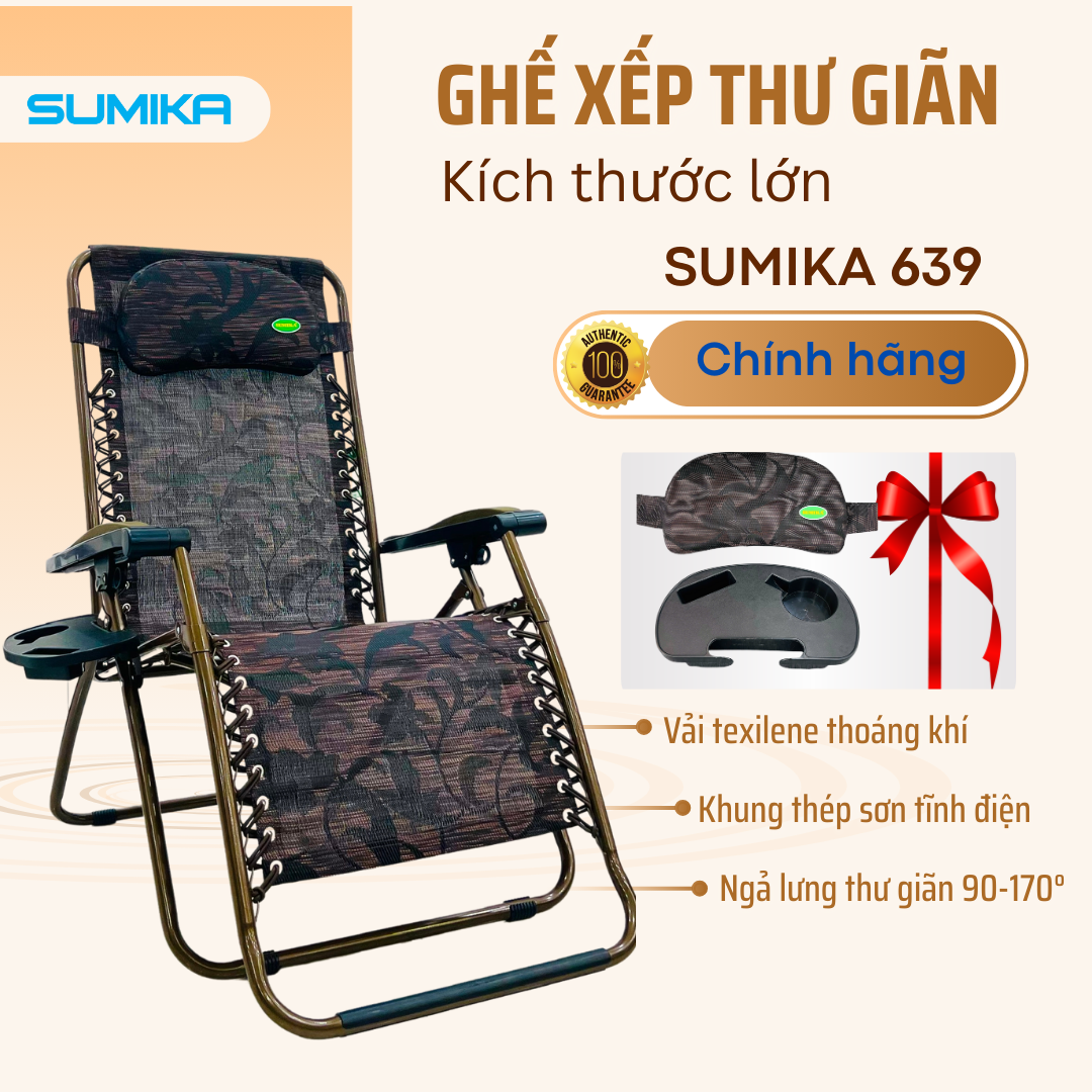 Ghế xếp thư giãn SUMIKA 639, bề rộng 73cm, tải trọng 200kg