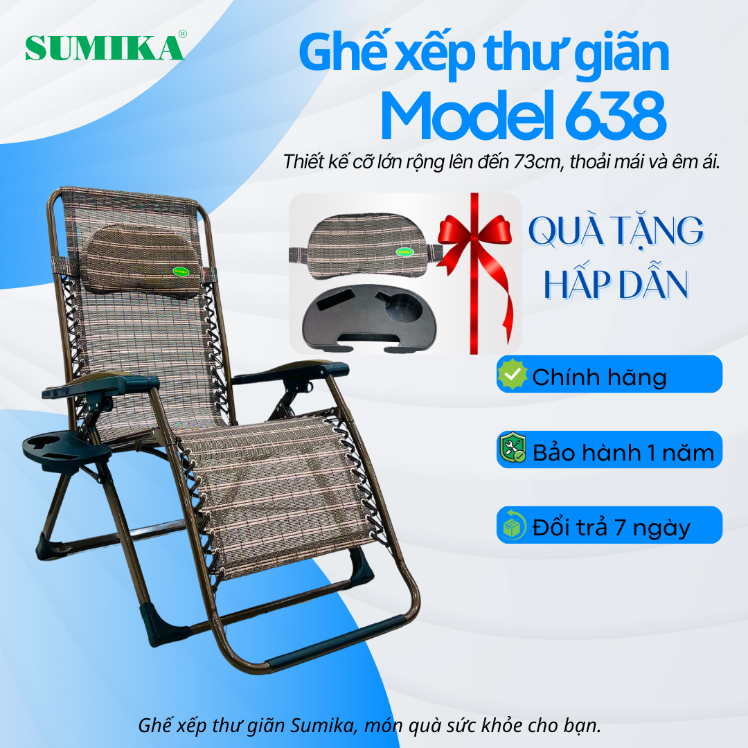 Ghế xếp thư giãn SUMIKA 638, bề rộng 73cm, tải trọng 300kg