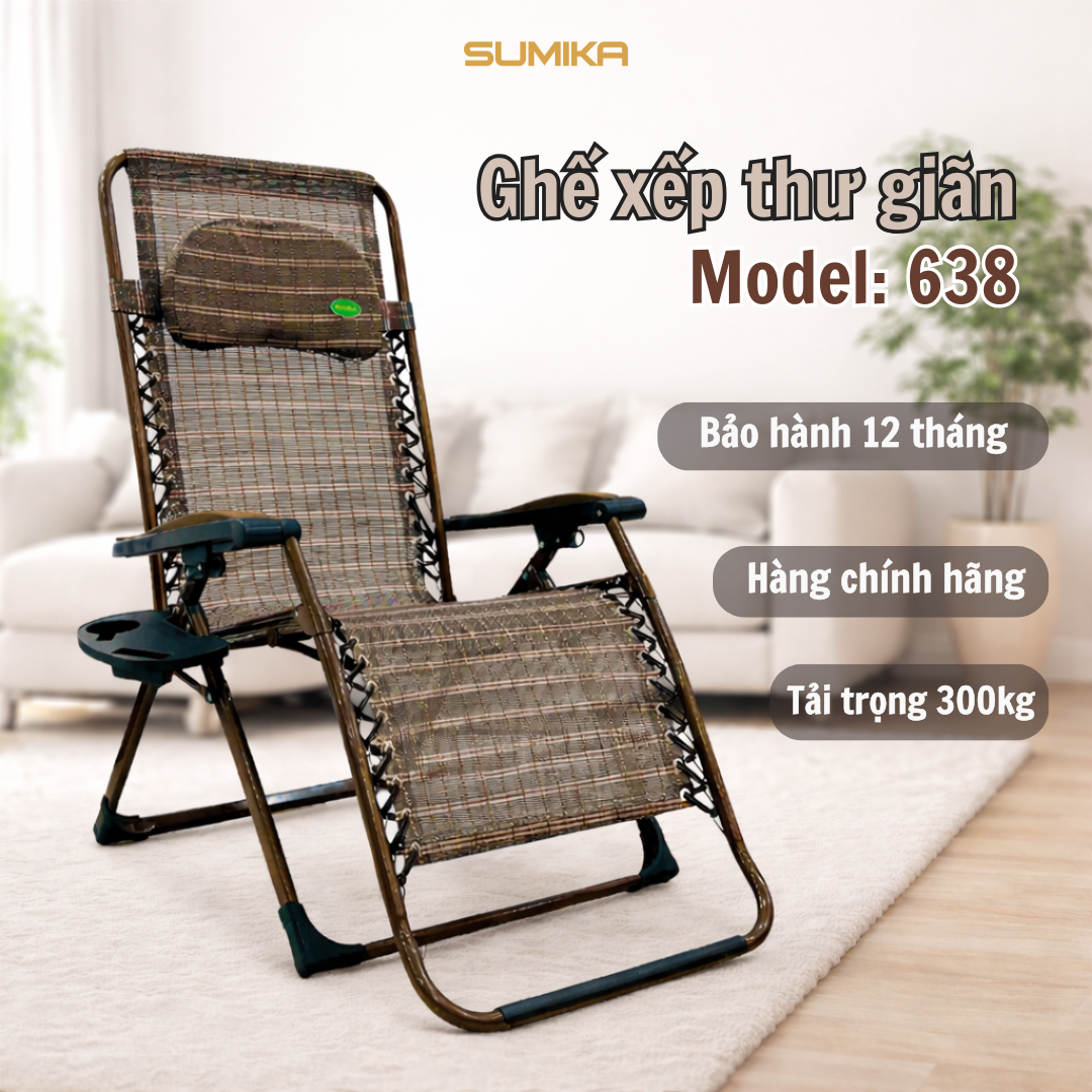 Ghế xếp thư giãn SUMIKA 638, bề rộng 73cm, tải trọng 300kg