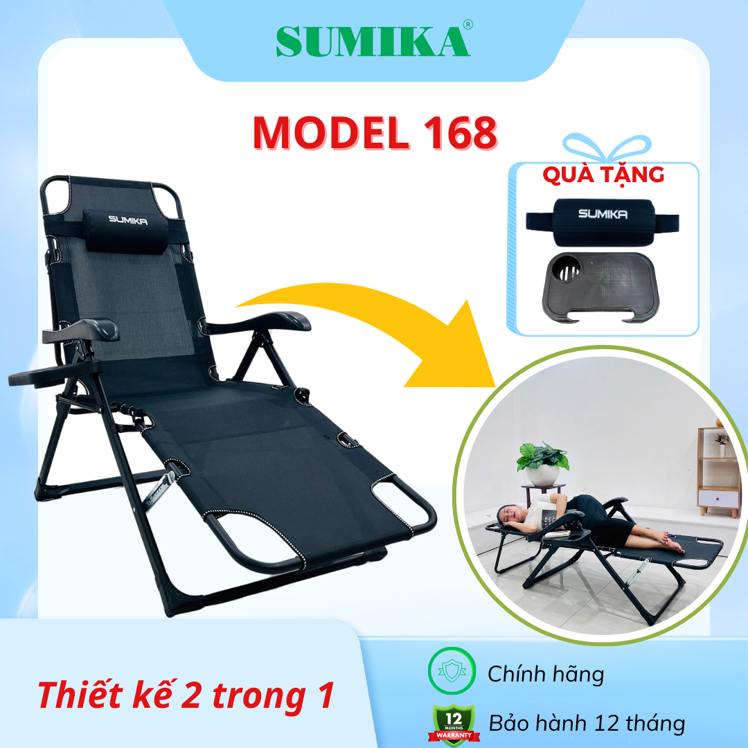 Ghế xếp ngã thành giường Sumika 168, tải trọng 300kg