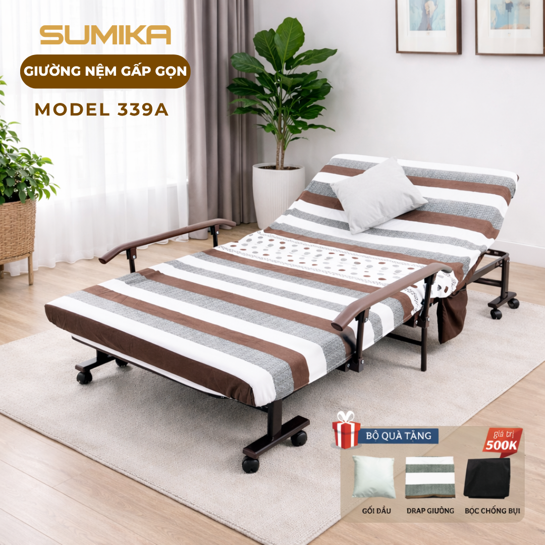 Giường nệm xếp gọn kiểu dáng Hàn Quốc SUMIKA 339A, rộng 90cm