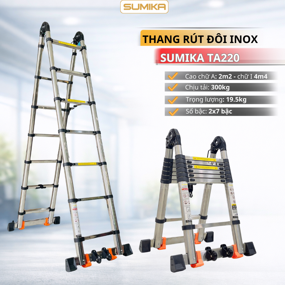 Thang Inox rút chữ A SUMIKA TA220, chiều cao 2.2m+2.2m