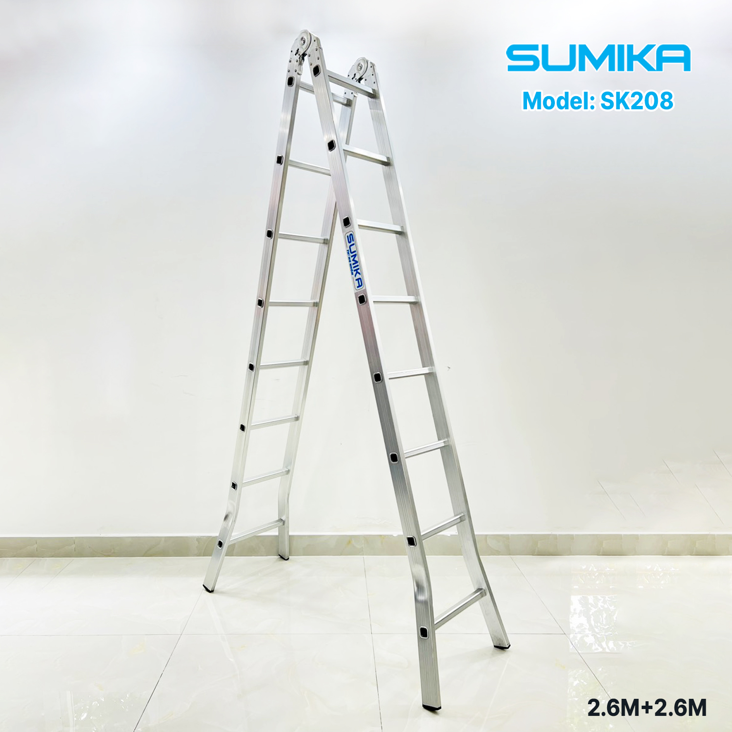 Thang nhôm xếp chữ A SUMIKA SK208, chữ A cao 2.6m