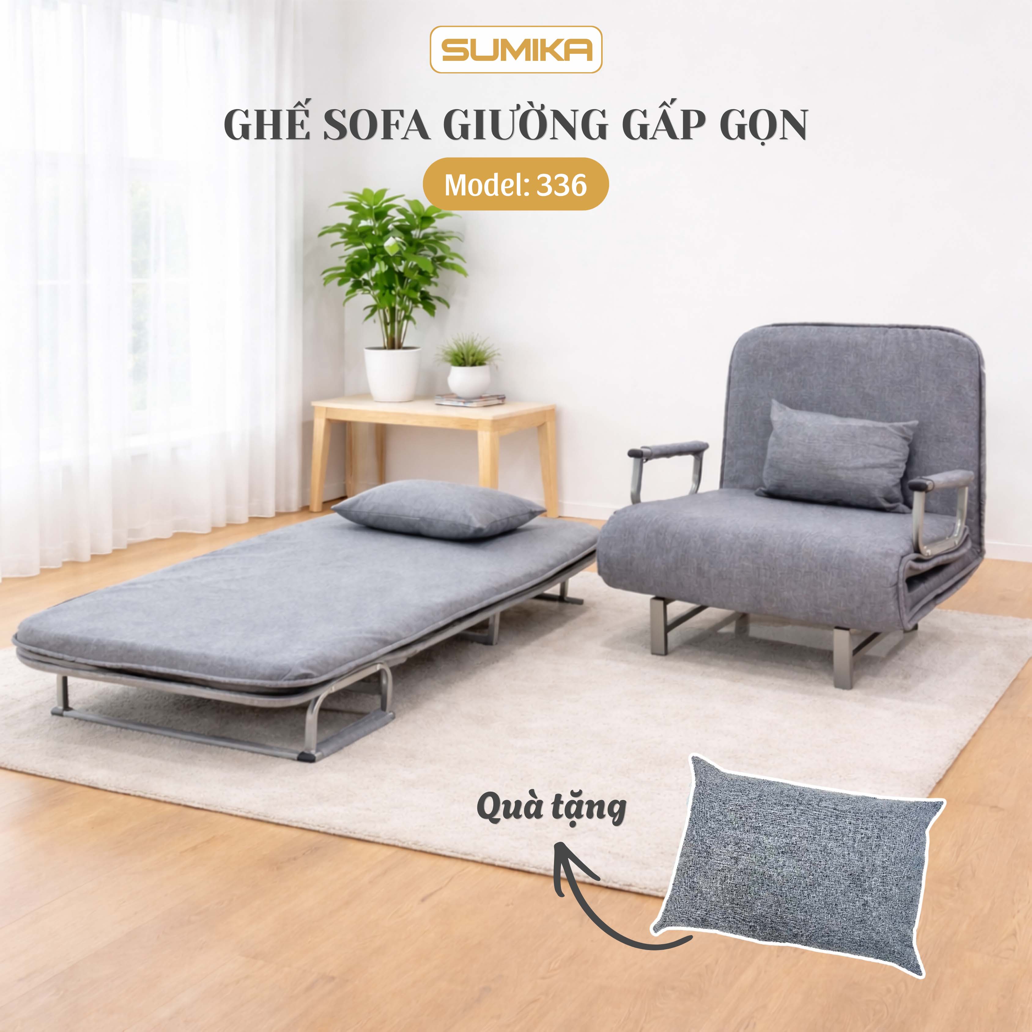 Ghế Sofa giường thông minh gấp gọn SUMIKA 336, rộng 80cm