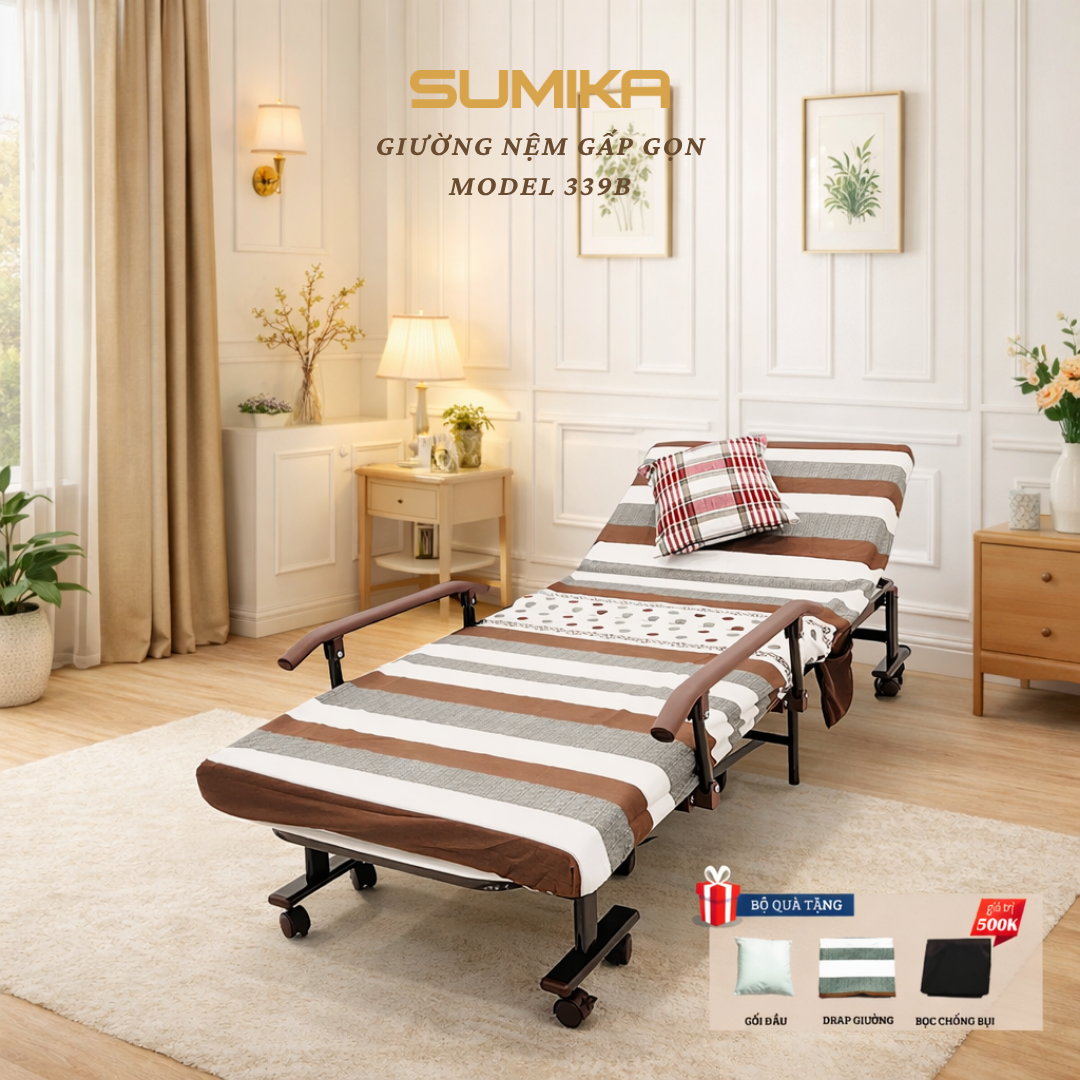 Giường nệm xếp gọn đa năng SUMIKA 339B, rộng 70cm
