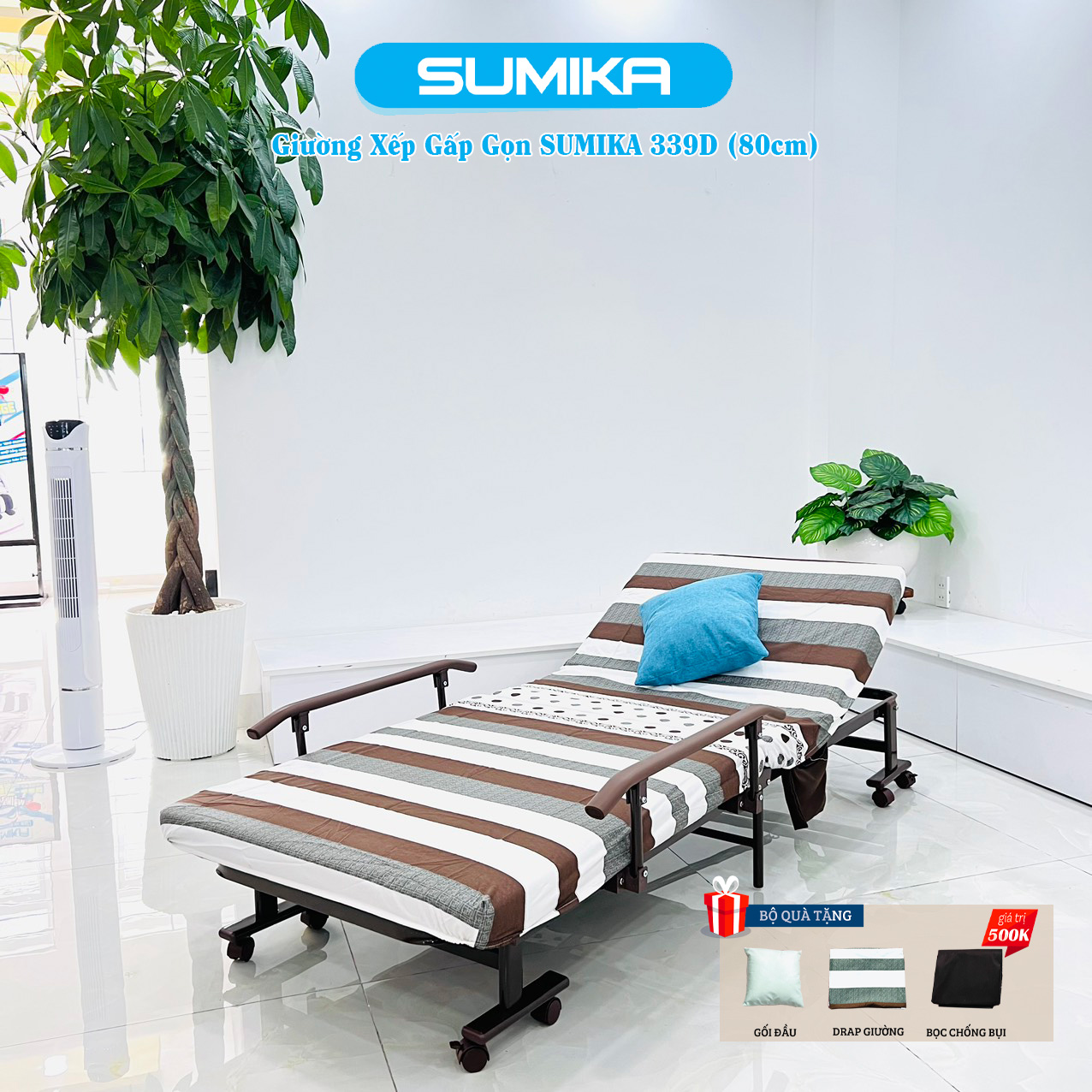 Giường nệm xếp gọn đa năng SUMIKA 339D, rộng 80cm