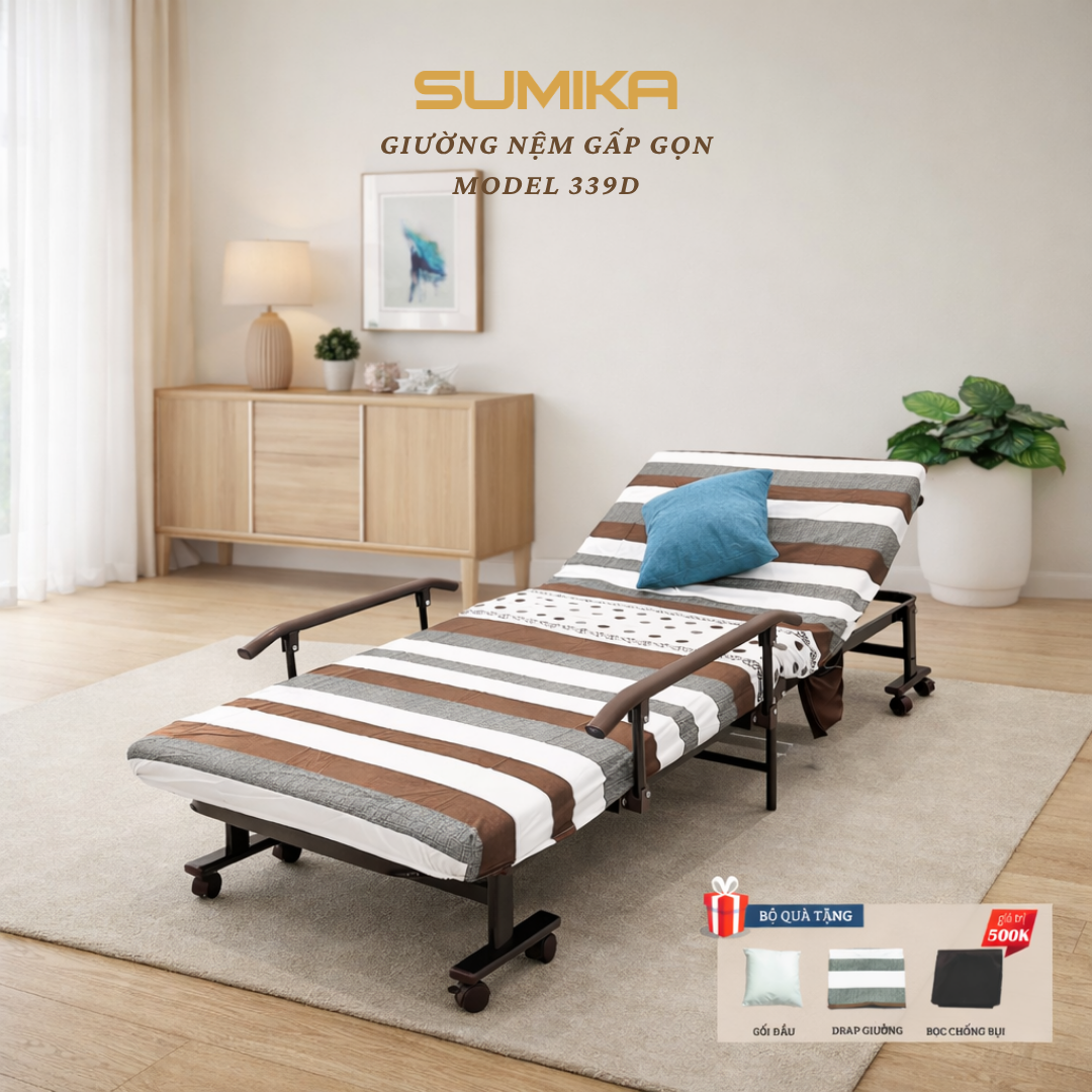 Giường nệm xếp gọn đa năng SUMIKA 339D, rộng 80cm