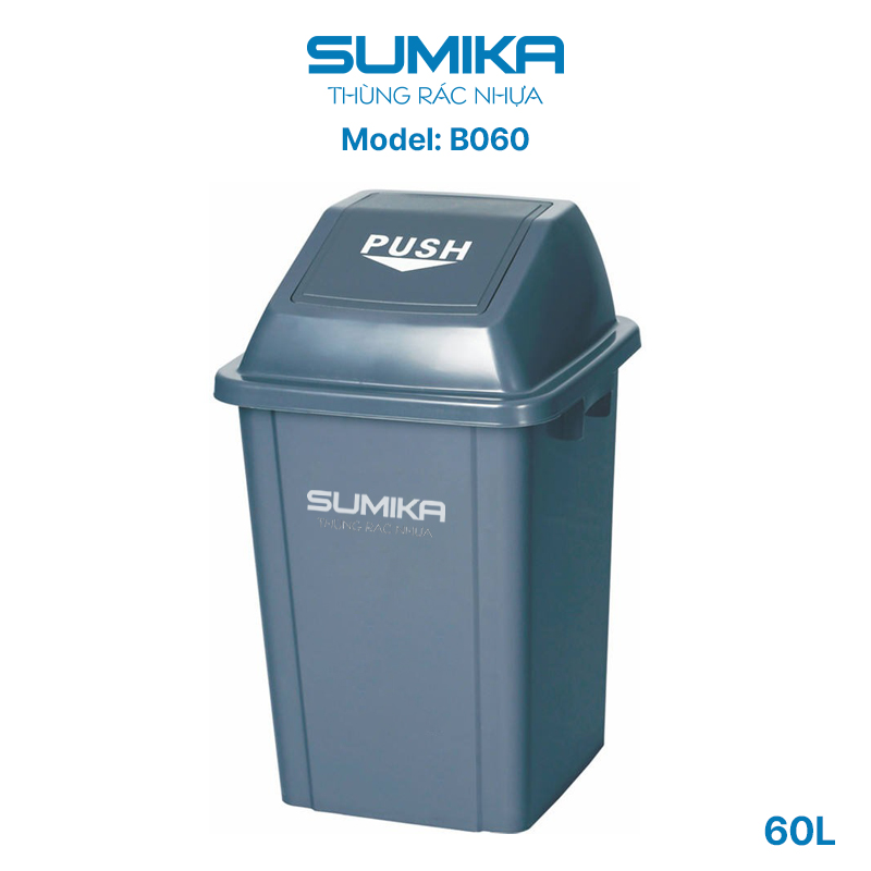 Thùng rác nhựa gia đình SUMIKA B060, dung tích 60L (Grey)