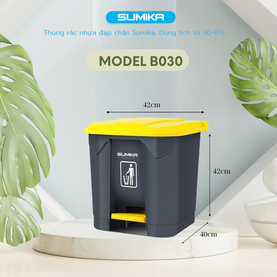 Thùng rác nhựa gia đình SUMIKA B030, dung tích 30L
