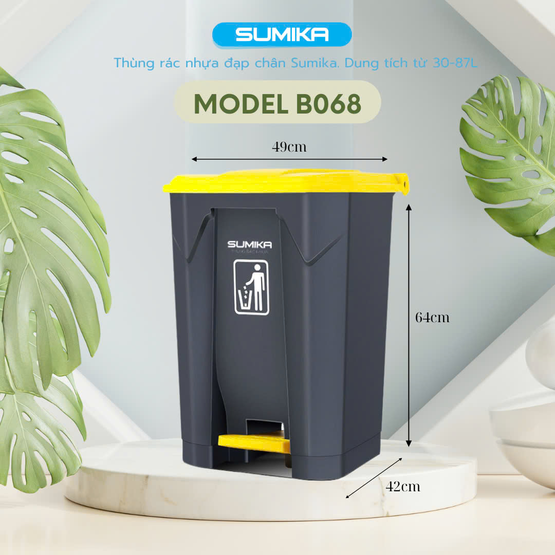 Thùng rác nhựa đạp chân SUMIKA B068, dung tích 68L