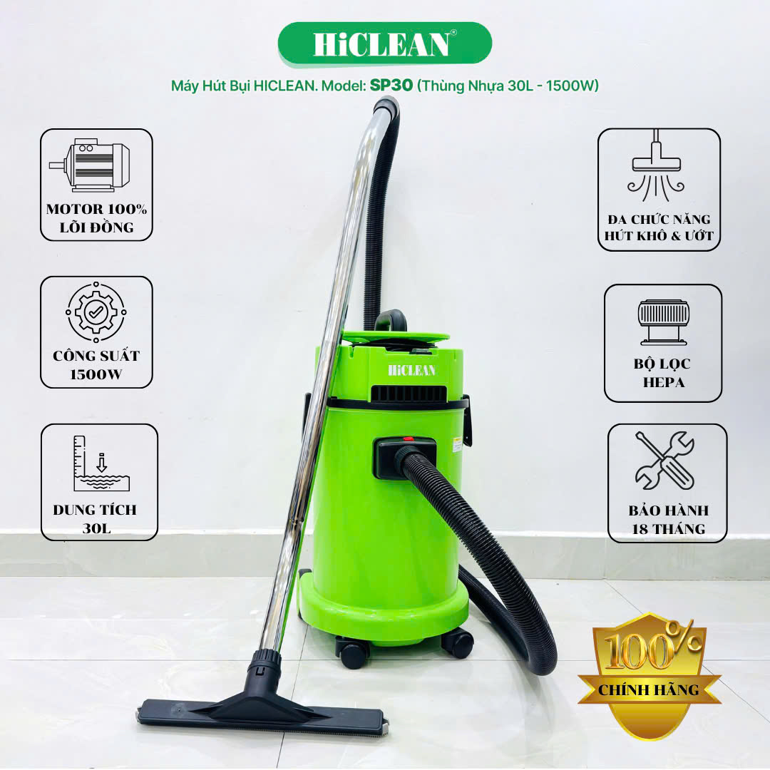 Máy hút bụi văn phòng HiClean SP30, thùng nhựa ABS 30L, 1500W