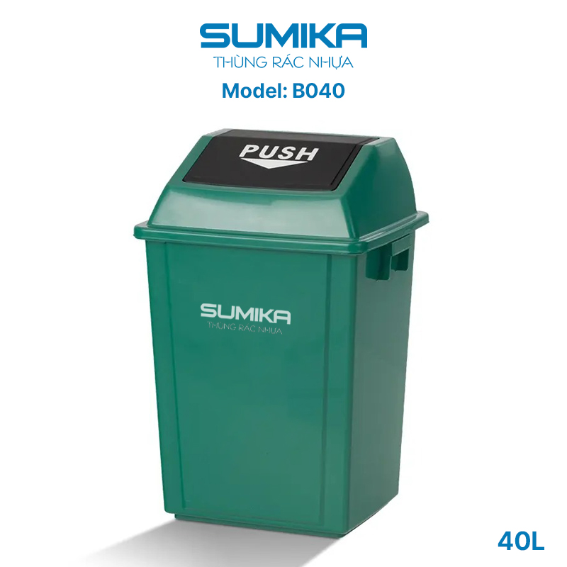 Thùng rác nhựa gia đình SUMIKA B040, dung tích 40L (Green)