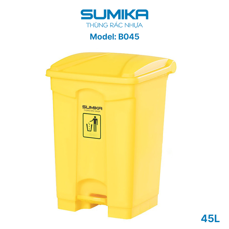 Thùng rác nhựa gia đình SUMIKA B045, dung tích 45L (Yellow)