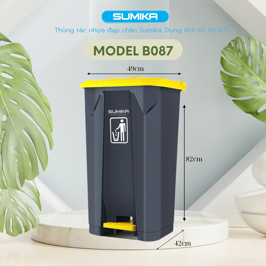 Thùng rác nhựa đạp chân SUMIKA B087, dung tích 87L