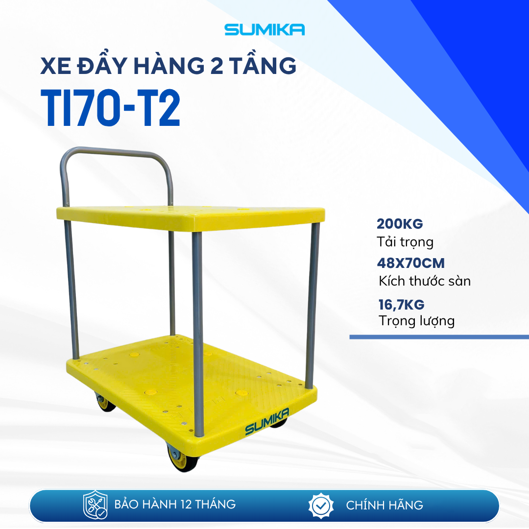 Xe đẩy hàng sàn nhựa SUMIKA T170-T2, có 2 tầng
