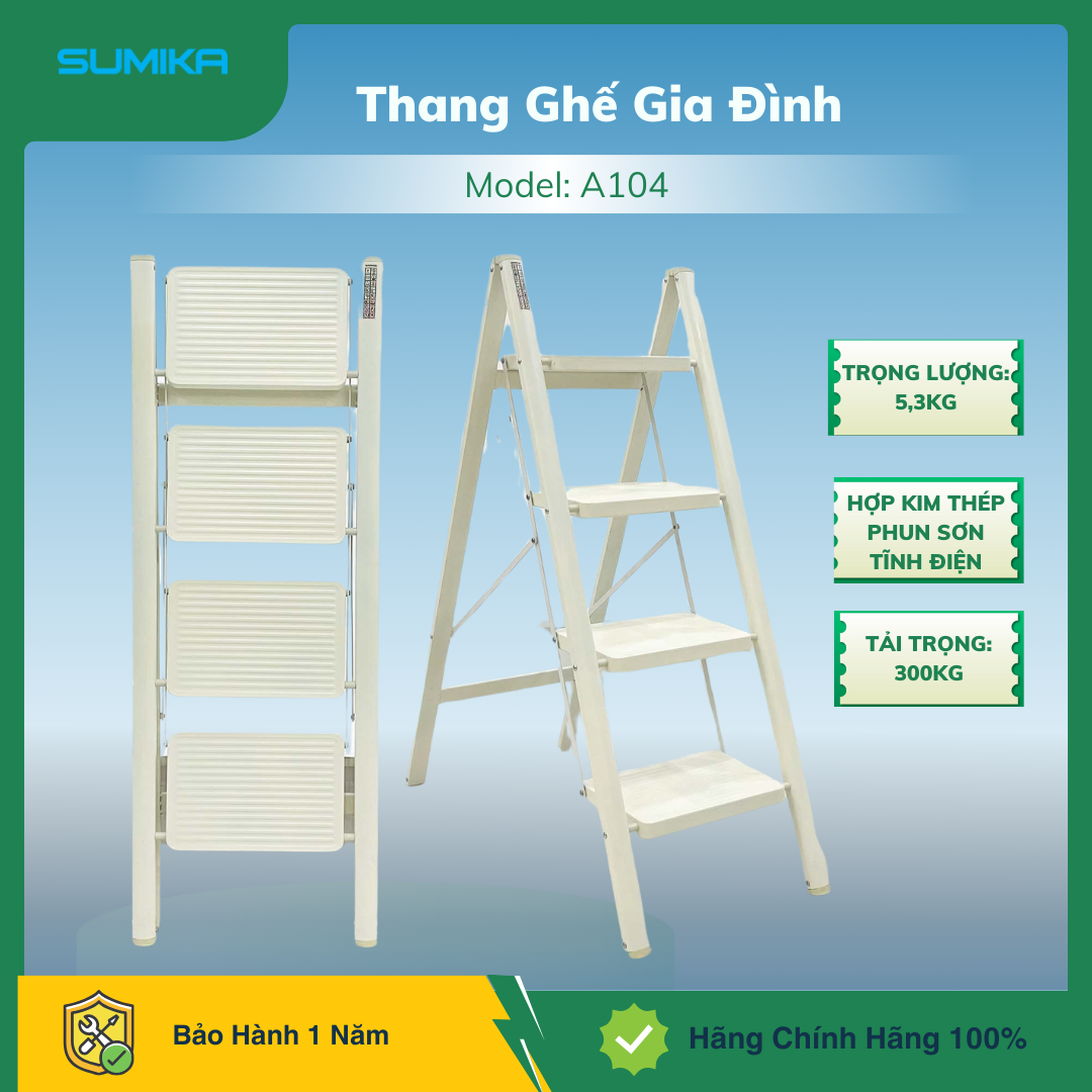 Thang ghế 4 bậc SUMIKA A104 (White), chiều cao 94cm