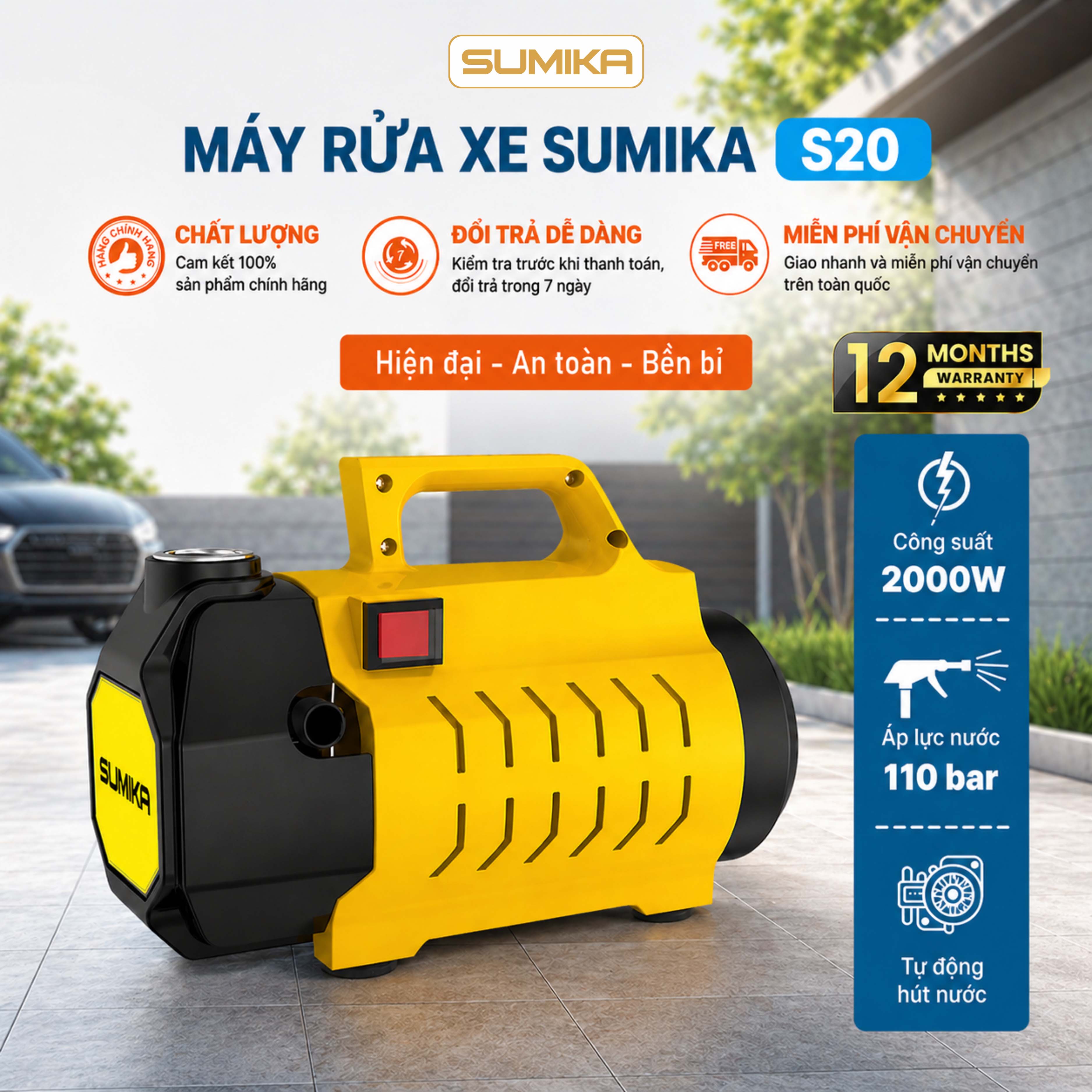 Máy rửa xe gia đình SUMIKA S20, công suất 2000W