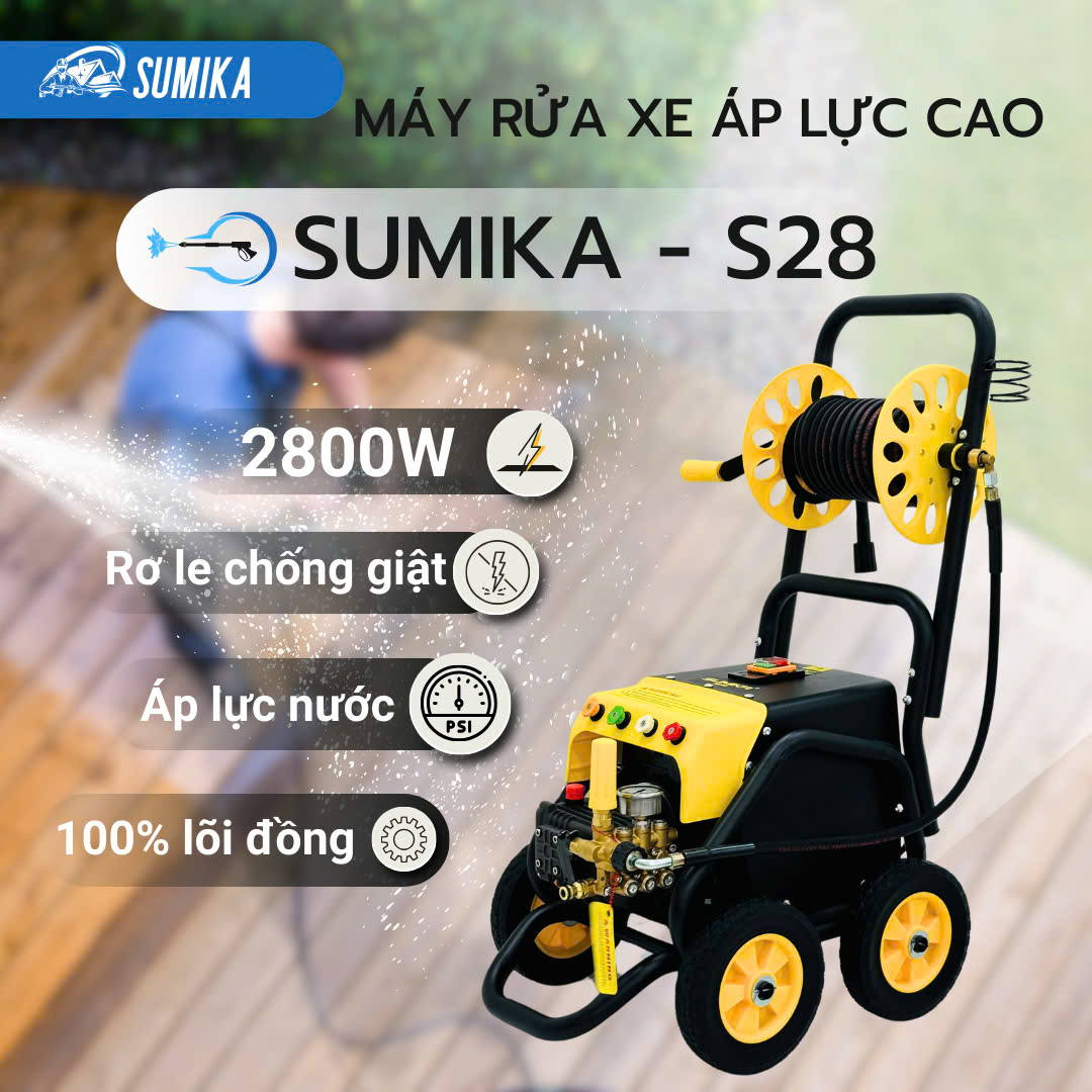 Máy xịt rửa cao áp SUMIKA S28, công suất 2800W