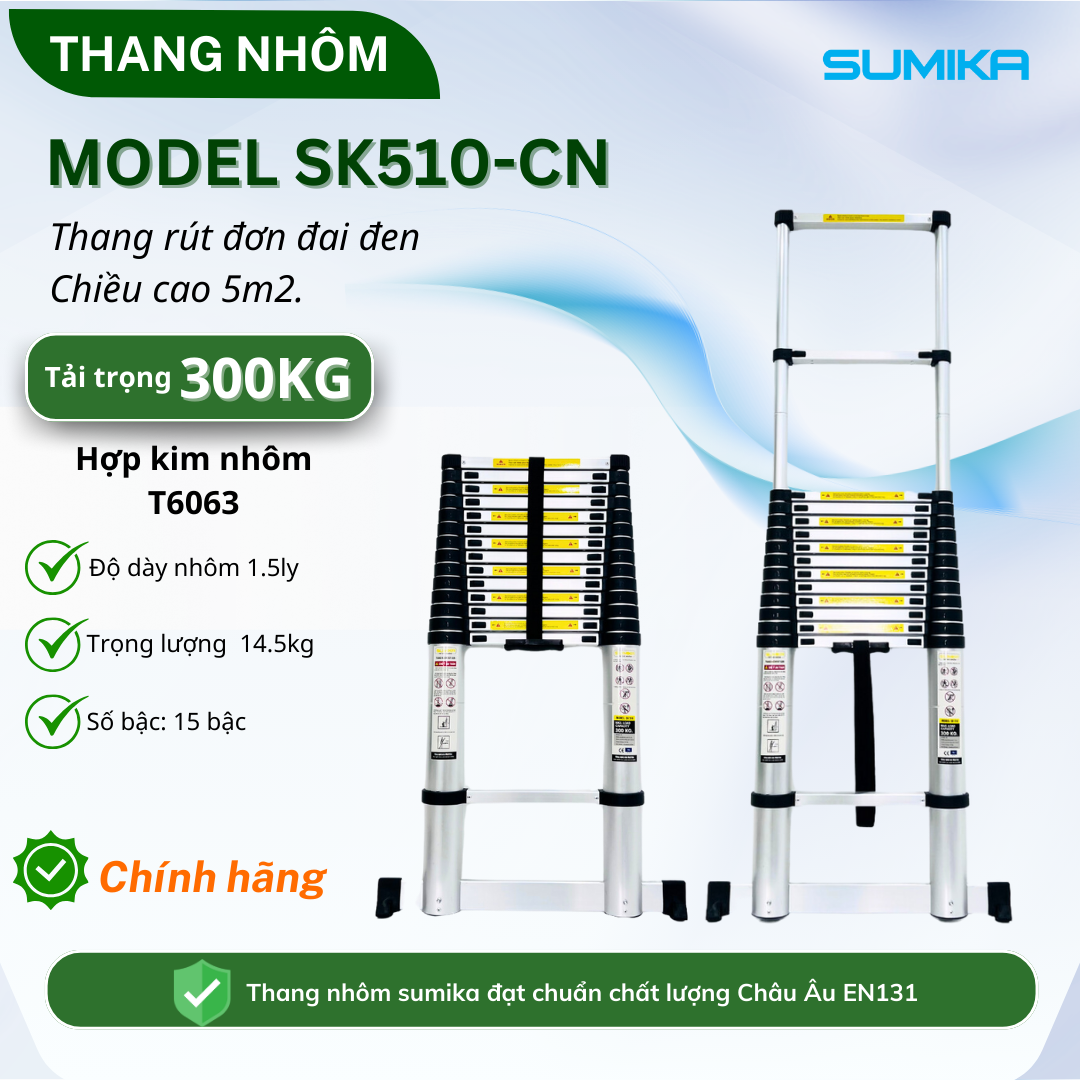 Thang nhôm rút gọn Sumika SK510, chân ngang, chiều cao 5.1m