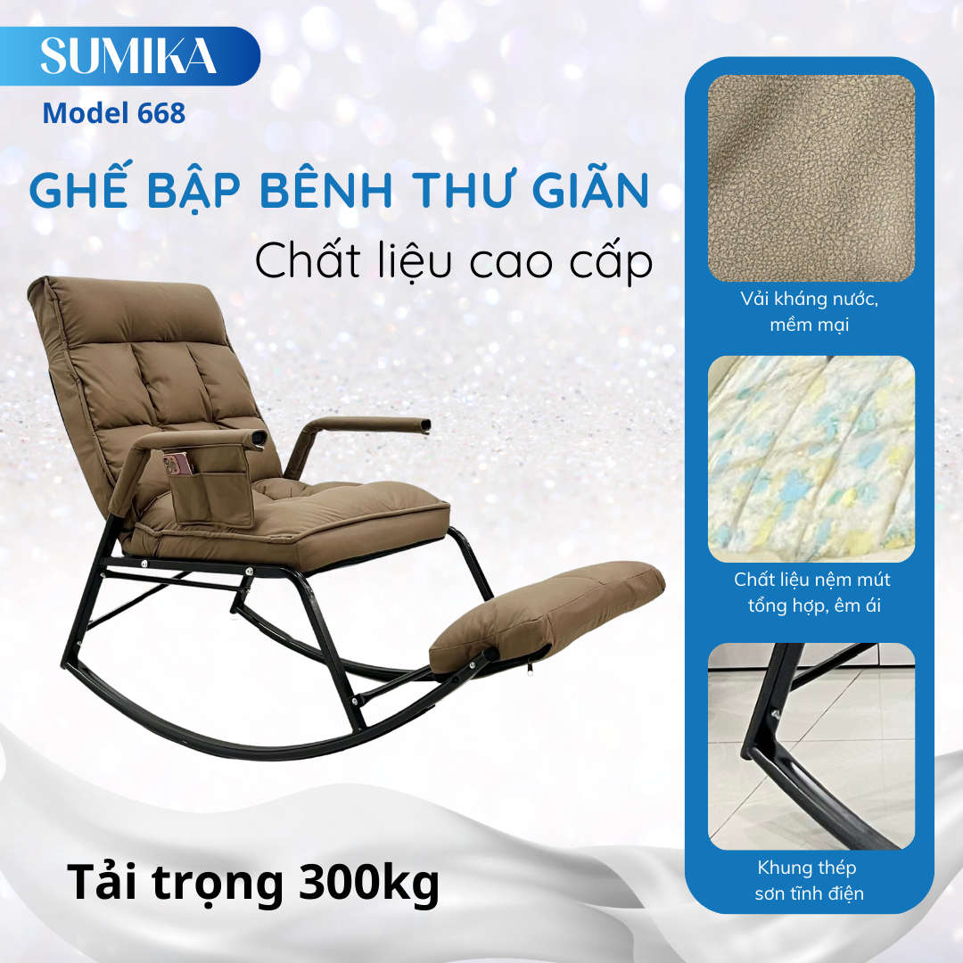 Ghế bập bênh thư giãn SUMIKA 668, khung thép sơn tĩnh điện