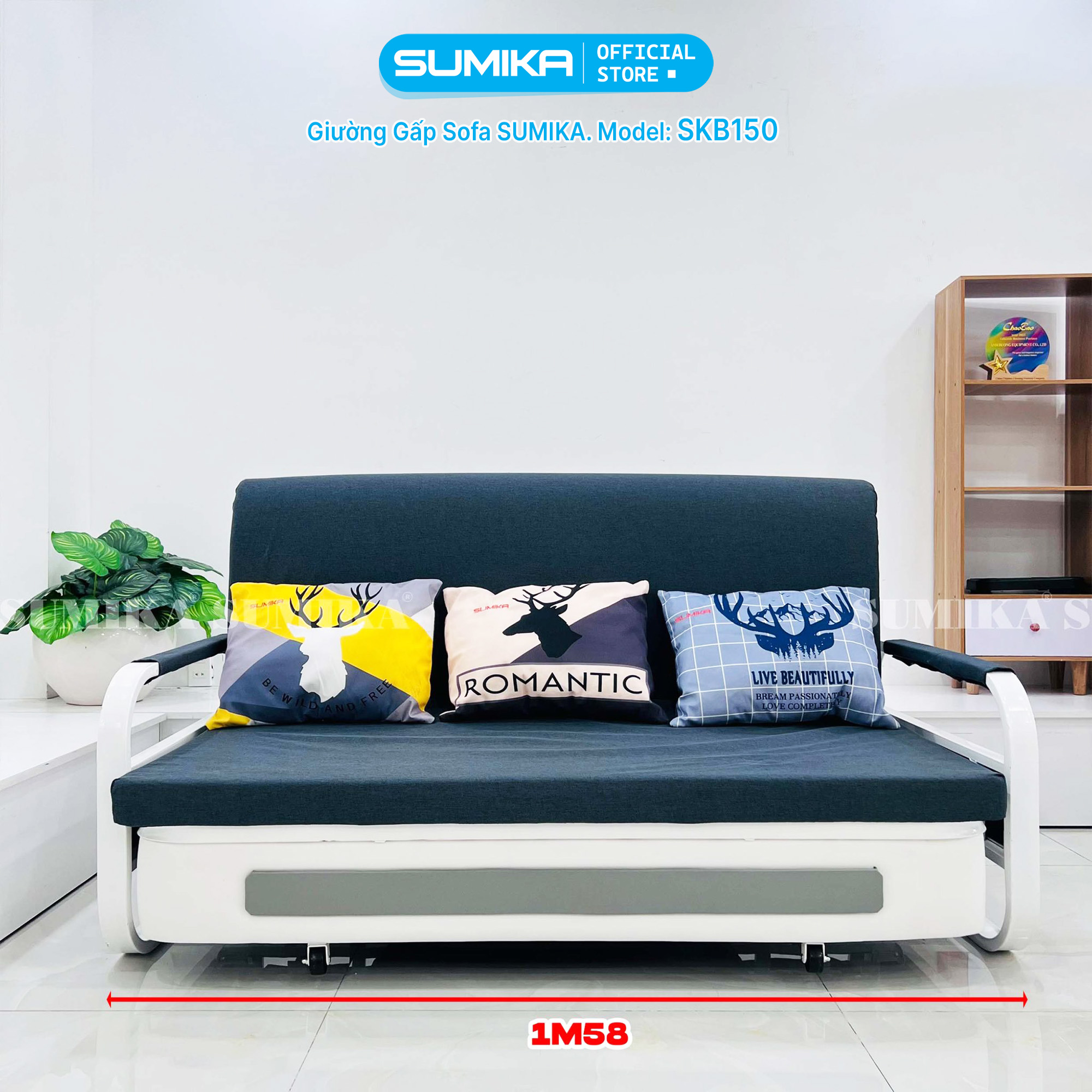 Giường xếp Sofa gấp gọn SUMIKA SKB150, rộng 150cm