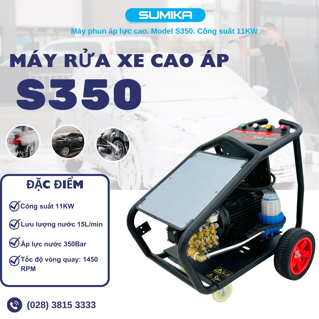 Máy xịt rửa siêu cao áp SUMIKA S350, công suất 11kW