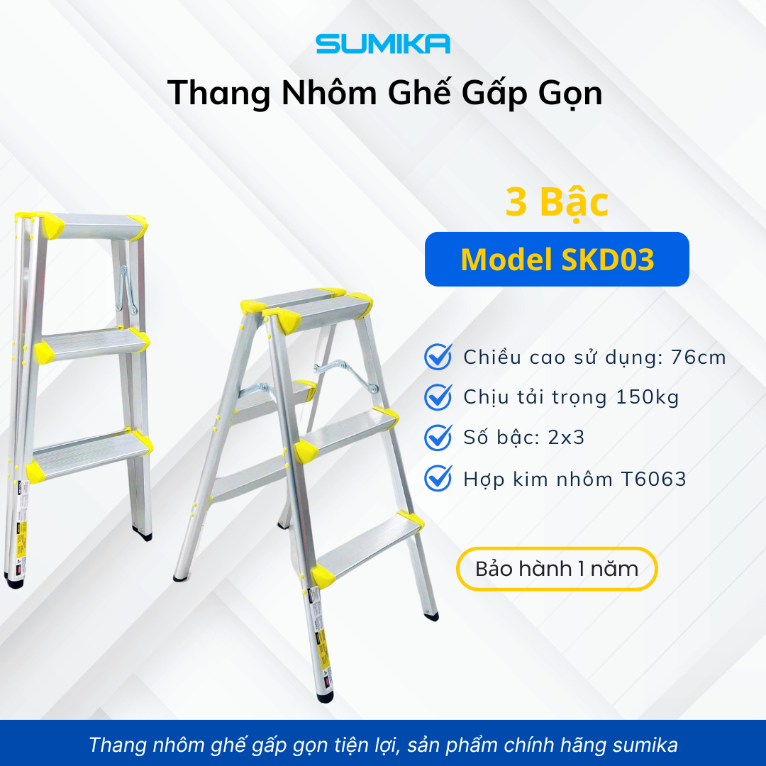 Thang nhôm xếp chữ A Sumika SKD03, chiều cao 76cm