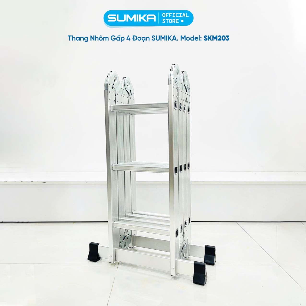 Thang nhôm gấp 4 đoạn Sumika SKM203, chữ A cao 1.7m, chữ I cao 3.58m