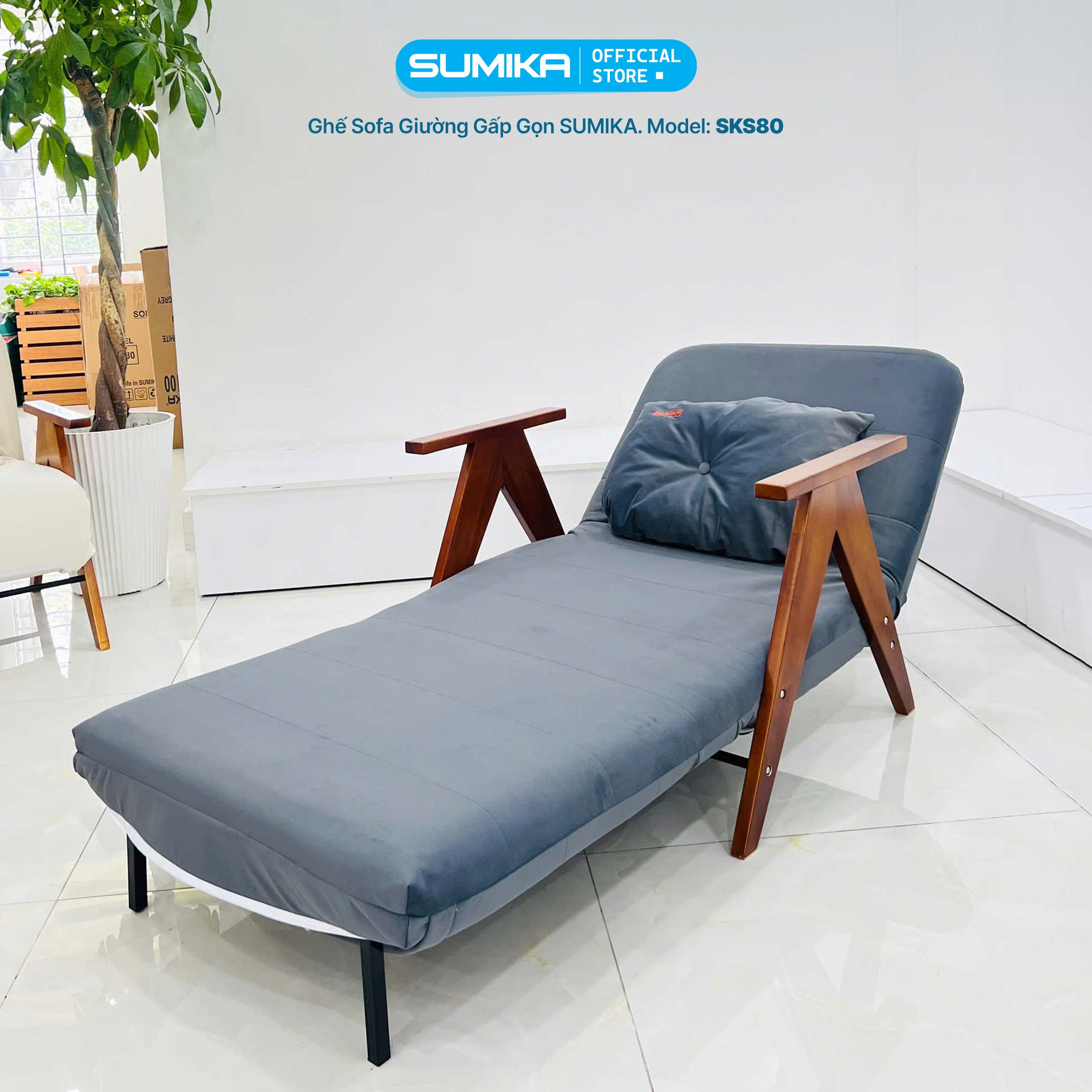 Ghế sofa giường gấp gọn SUMIKA SKS80, rộng 80cm